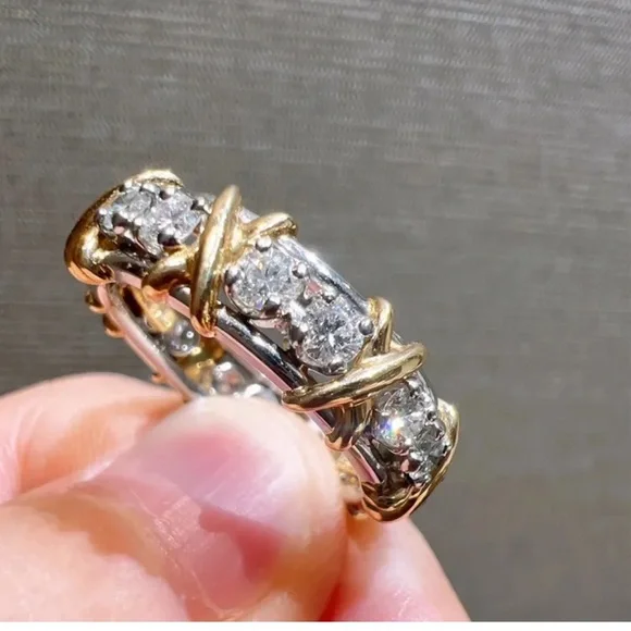 NWT Luxury 16-stone Ring white sapphire gold and platinum - Picture 5 of 10